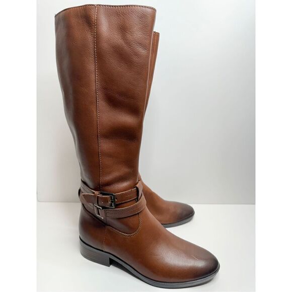 Naturalizer Reid Tall Boots Size 7 Brown Leather Block Heel Cinnamon NEW - Picture 3 of 10